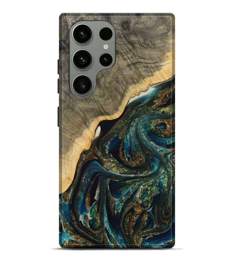 Galaxy S23 Ultra Wood Live Edge Phone Case - Seang (Teal & Gold, 731675)