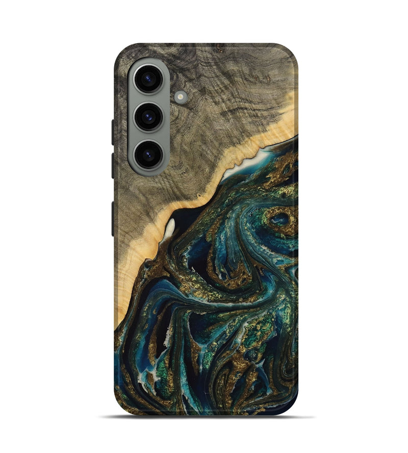 Galaxy S24 Wood Live Edge Phone Case - Seang (Teal & Gold, 731675)