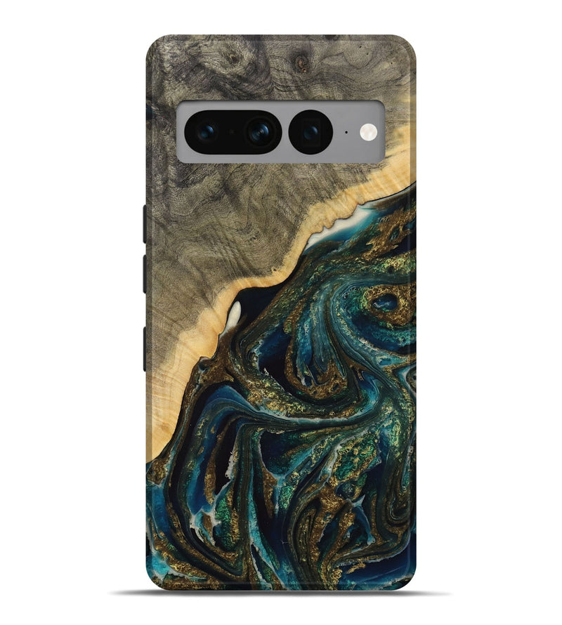 Pixel 7 Pro Wood Live Edge Phone Case - Seang (Teal & Gold, 731675)