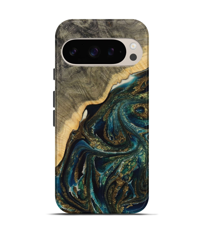 Pixel 9 Wood Live Edge Phone Case - Seang (Teal & Gold, 731675)