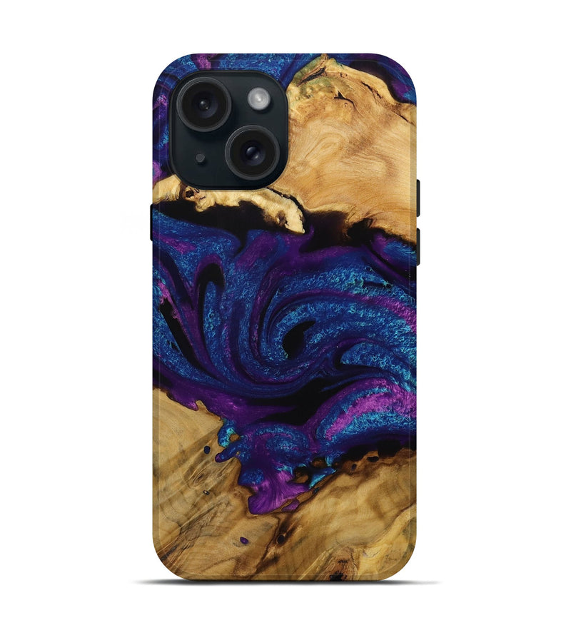 iPhone 15 Wood Live Edge Phone Case - Cicily (Purple, 731677)