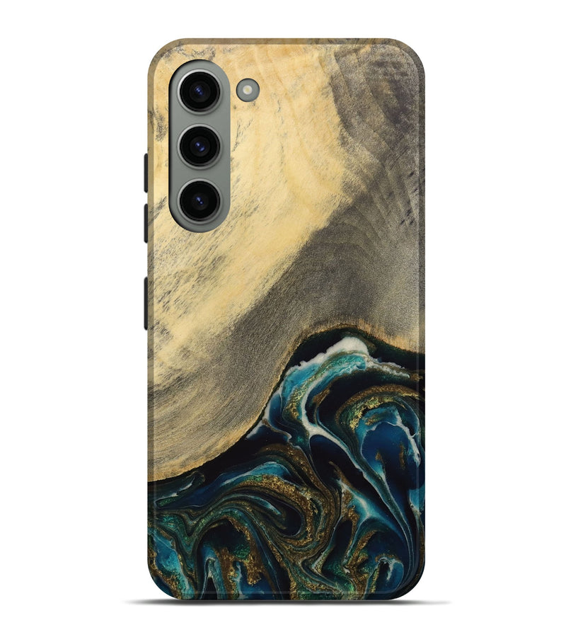 Galaxy S23 Plus Wood Live Edge Phone Case - Moyna (Teal & Gold, 731679)