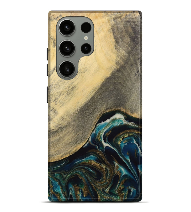 Galaxy S23 Ultra Wood Live Edge Phone Case - Moyna (Teal & Gold, 731679)