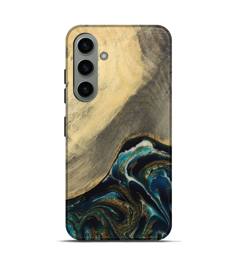 Galaxy S24 Wood Live Edge Phone Case - Moyna (Teal & Gold, 731679)