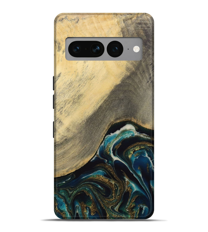 Pixel 7 Pro Wood Live Edge Phone Case - Moyna (Teal & Gold, 731679)