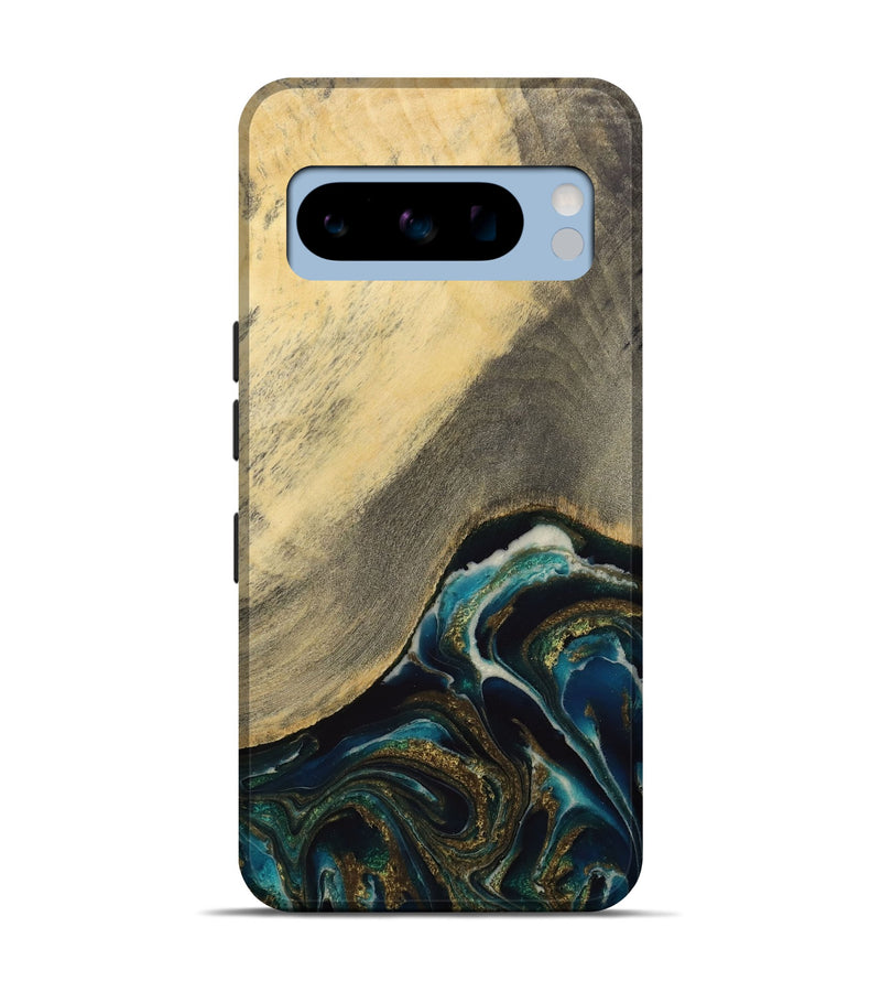 Pixel 8 Pro Wood Live Edge Phone Case - Moyna (Teal & Gold, 731679)