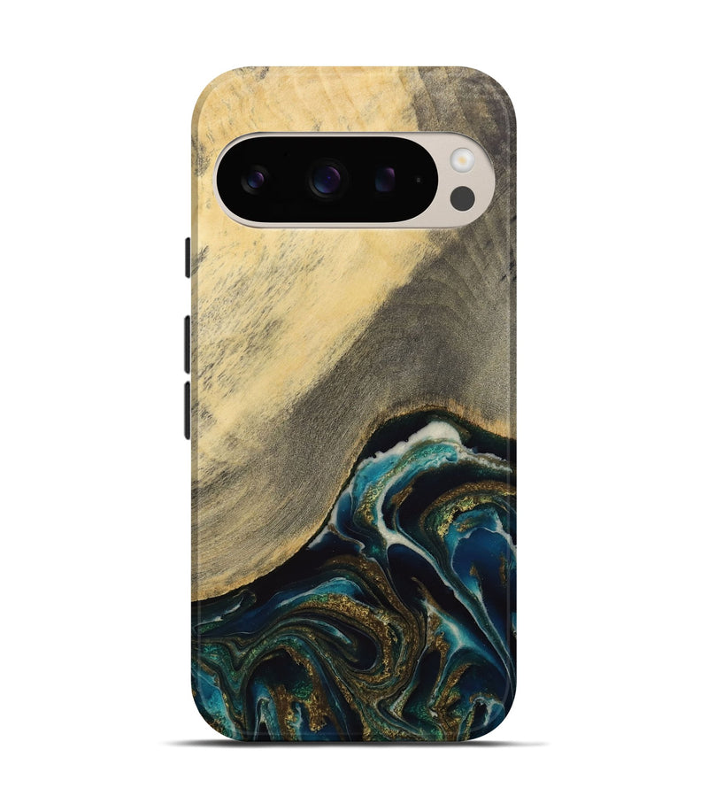 Pixel 9 Wood Live Edge Phone Case - Moyna (Teal & Gold, 731679)