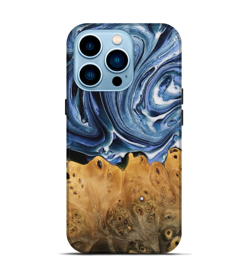 iPhone 14 Pro Wood Live Edge Phone Case - Teji (Blue, 731680)