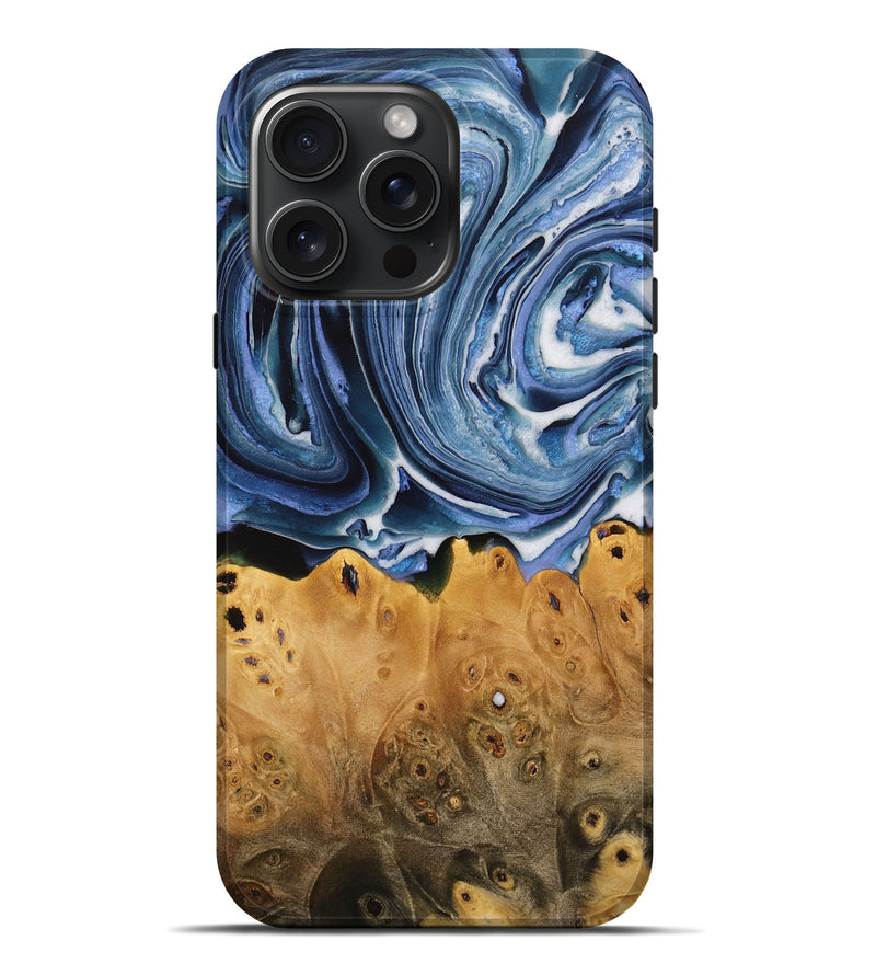 iPhone 16 Pro Max Wood Live Edge Phone Case - Teji (Blue, 731680)