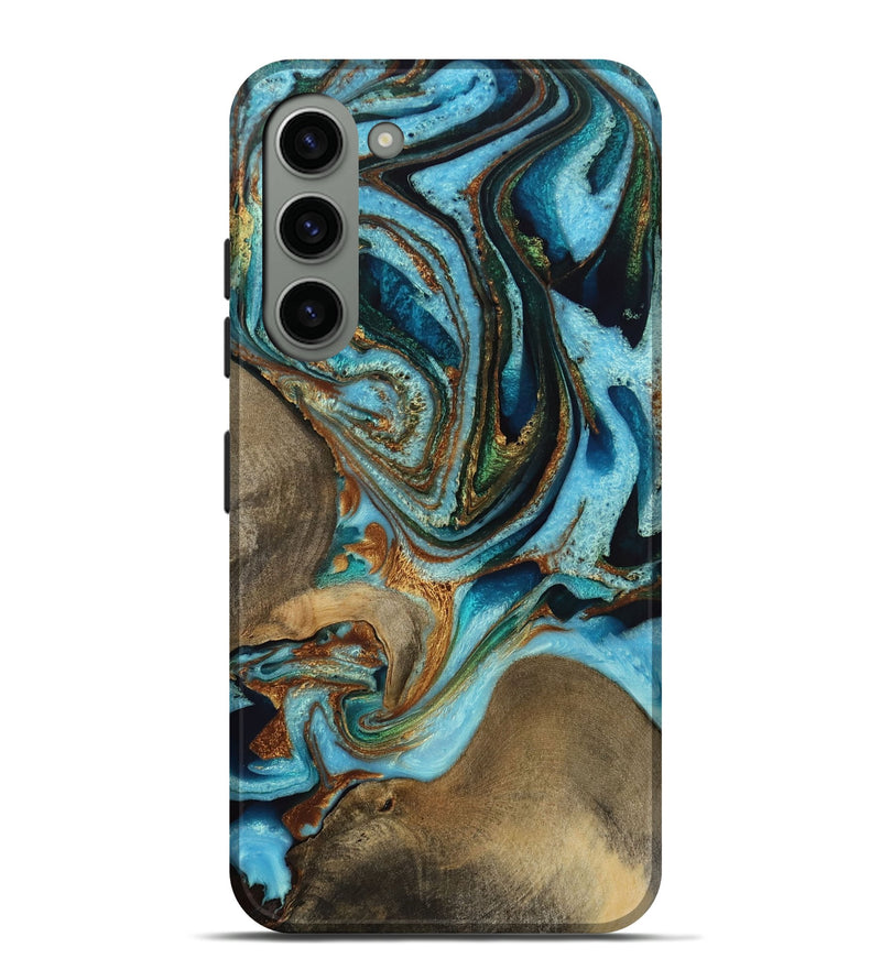 Galaxy S23 Plus Wood Live Edge Phone Case - Sibella (Teal & Gold, 731682)