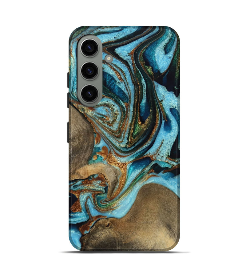 Galaxy S24 Wood Live Edge Phone Case - Sibella (Teal & Gold, 731682)