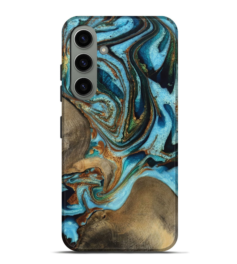 Galaxy S24 Plus Wood Live Edge Phone Case - Sibella (Teal & Gold, 731682)