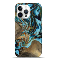 iPhone 15 Pro Max Wood Live Edge Phone Case - Sibella (Teal & Gold, 731682)