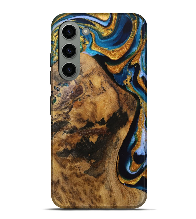 Galaxy S23 Plus Wood Live Edge Phone Case - Ingrid (Teal & Gold, 731683)