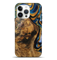 iPhone 15 Pro Max Wood Live Edge Phone Case - Ingrid (Teal & Gold, 731683)