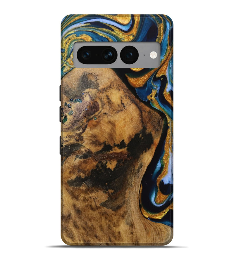 Pixel 7 Pro Wood Live Edge Phone Case - Ingrid (Teal & Gold, 731683)