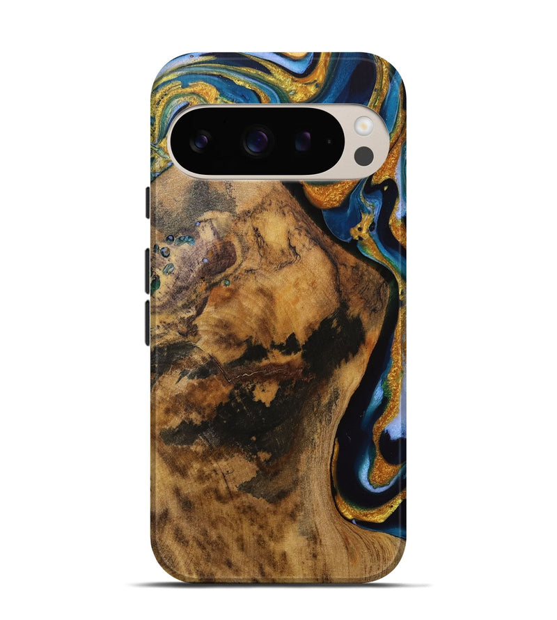 Pixel 9 Wood Live Edge Phone Case - Ingrid (Teal & Gold, 731683)