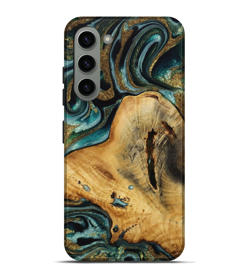 Galaxy S23 Plus Wood Live Edge Phone Case - Vanity (Teal & Gold, 731689)