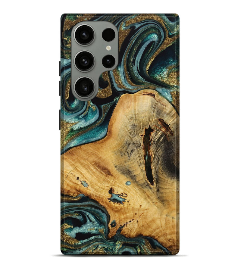 Galaxy S23 Ultra Wood Live Edge Phone Case - Vanity (Teal & Gold, 731689)