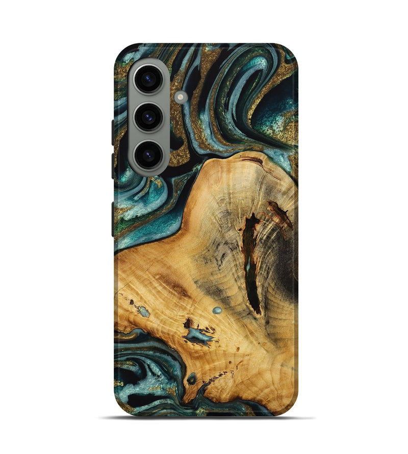 Galaxy S24 Wood Live Edge Phone Case - Vanity (Teal & Gold, 731689)