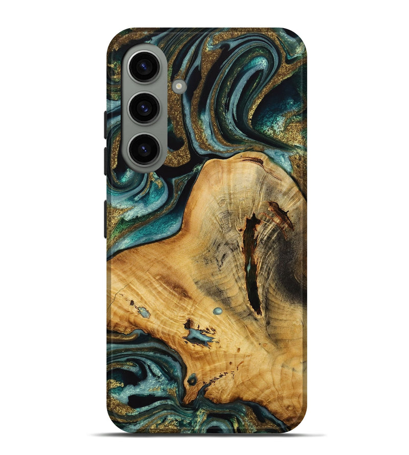 Galaxy S24 Plus Wood Live Edge Phone Case - Vanity (Teal & Gold, 731689)