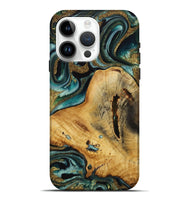 iPhone 15 Pro Max Wood Live Edge Phone Case - Vanity (Teal & Gold, 731689)