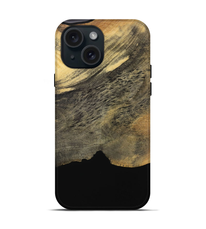 iPhone 15 Wood Live Edge Phone Case - Ivey (Pure Black, 731690)