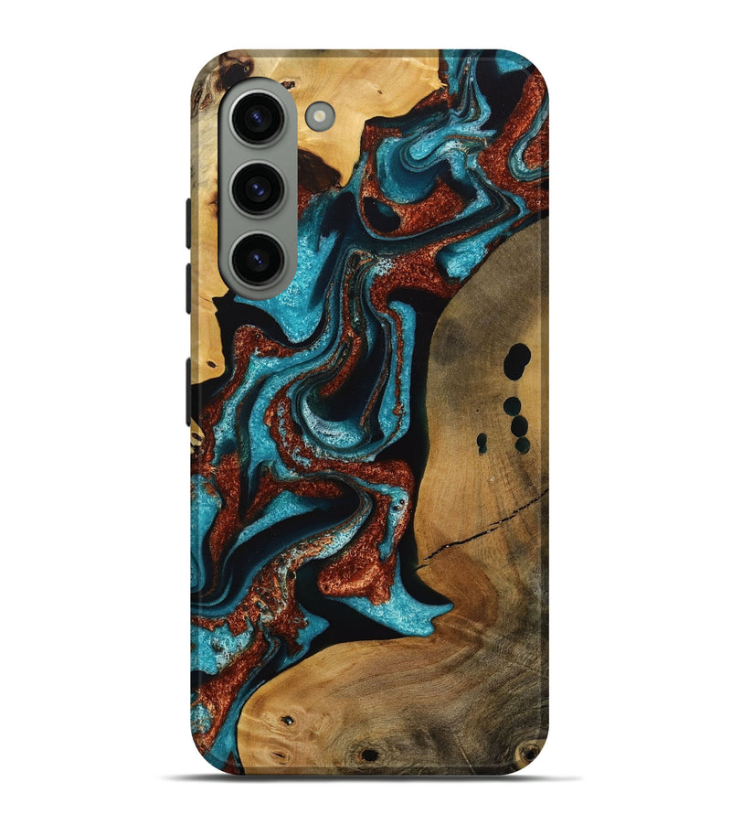 Galaxy S23 Plus Wood Live Edge Phone Case - Elora (Teal & Gold, 731691)