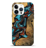 iPhone 15 Pro Max Wood Live Edge Phone Case - Elora (Teal & Gold, 731691)