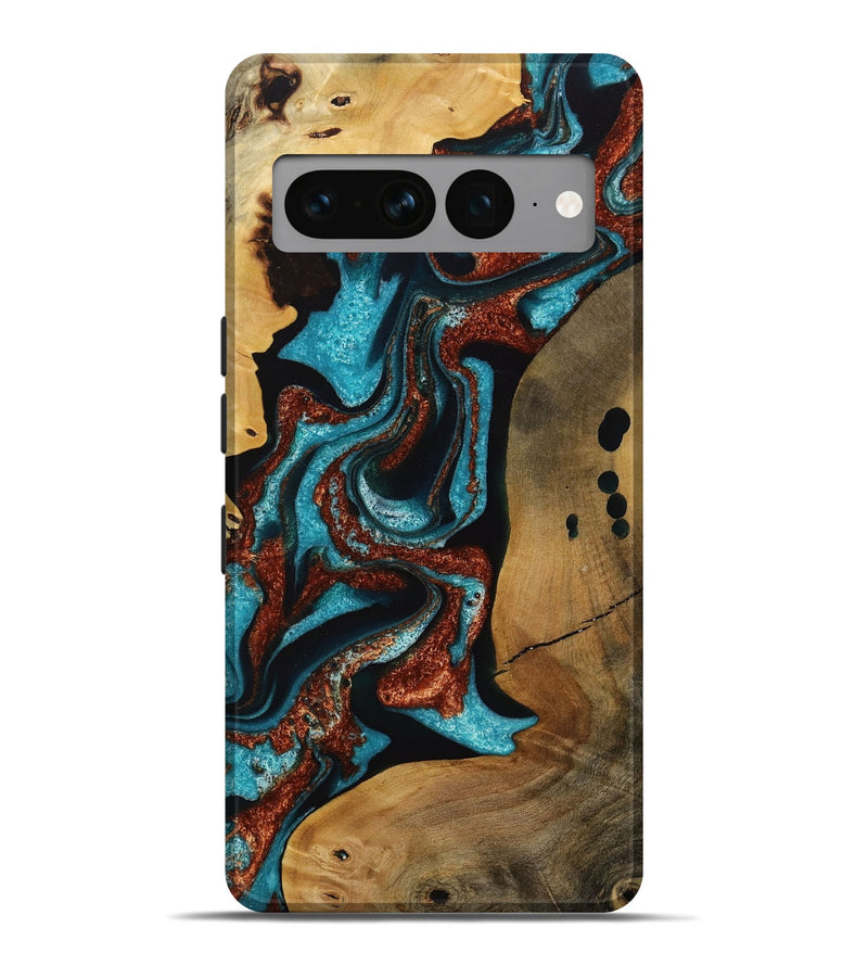 Pixel 7 Pro Wood Live Edge Phone Case - Elora (Teal & Gold, 731691)