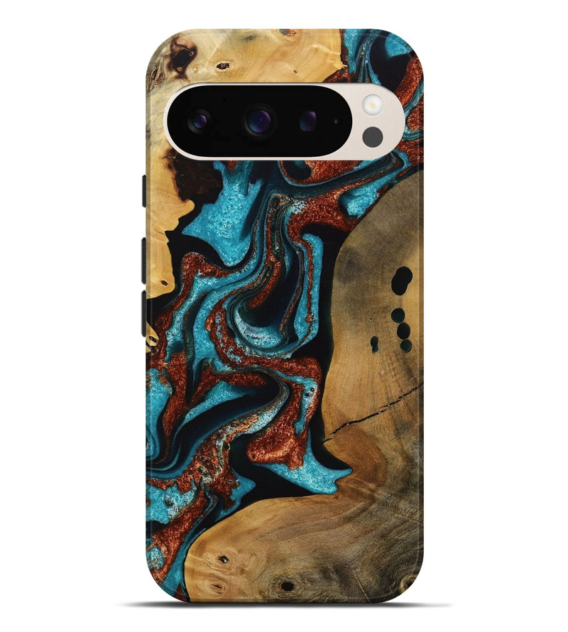 Pixel 9 Pro XL Wood Live Edge Phone Case - Elora (Teal & Gold, 731691)