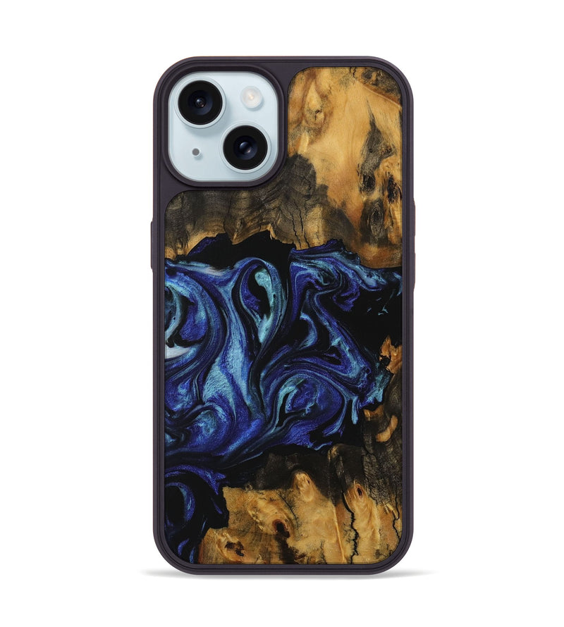 iPhone 15 Wood Phone Case - Carine (Blue, 731729)