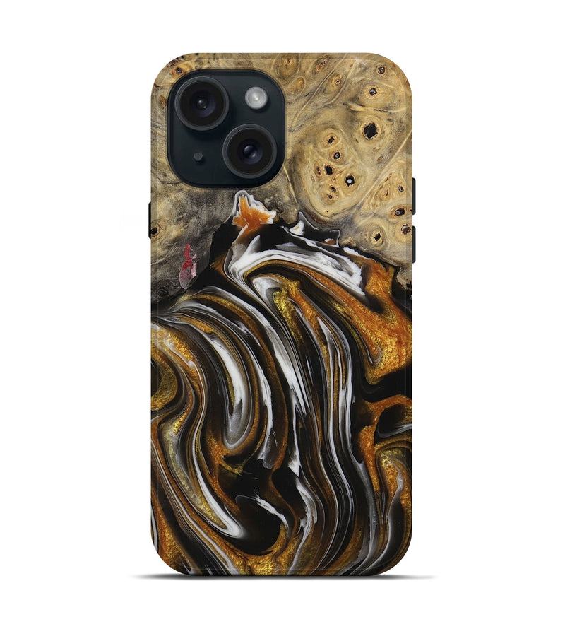 iPhone 15 Wood Live Edge Phone Case - Cami (Black & White, 731757)