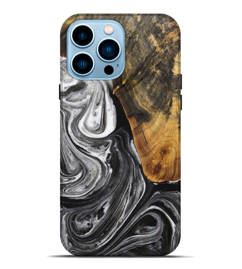 iPhone 14 Pro Max Wood Live Edge Phone Case - Vinita (Black & White, 731760)