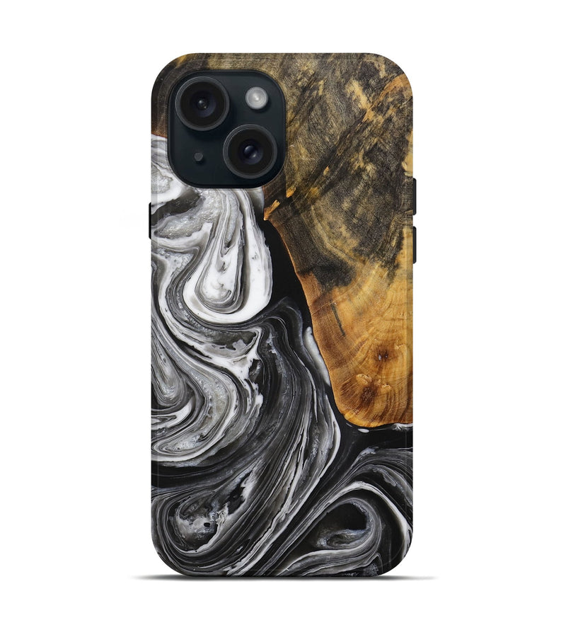 iPhone 15 Wood Live Edge Phone Case - Vinita (Black & White, 731760)