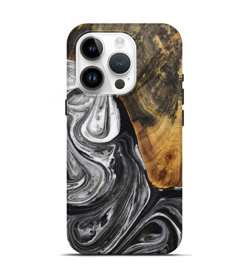 iPhone 15 Pro Wood Live Edge Phone Case - Vinita (Black & White, 731760)