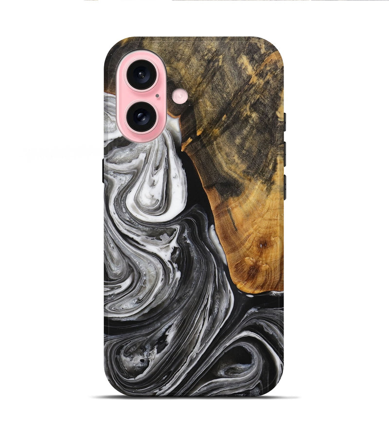 iPhone 16 Wood Live Edge Phone Case - Vinita (Black & White, 731760)