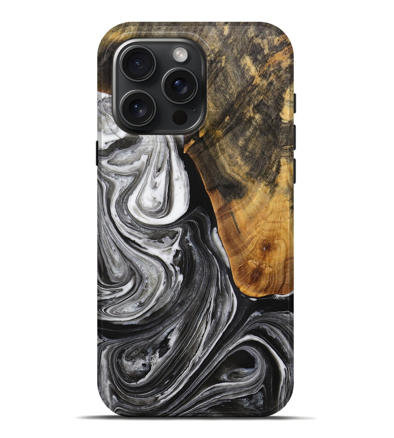 iPhone 16 Pro Max Wood Live Edge Phone Case - Vinita (Black & White, 731760)