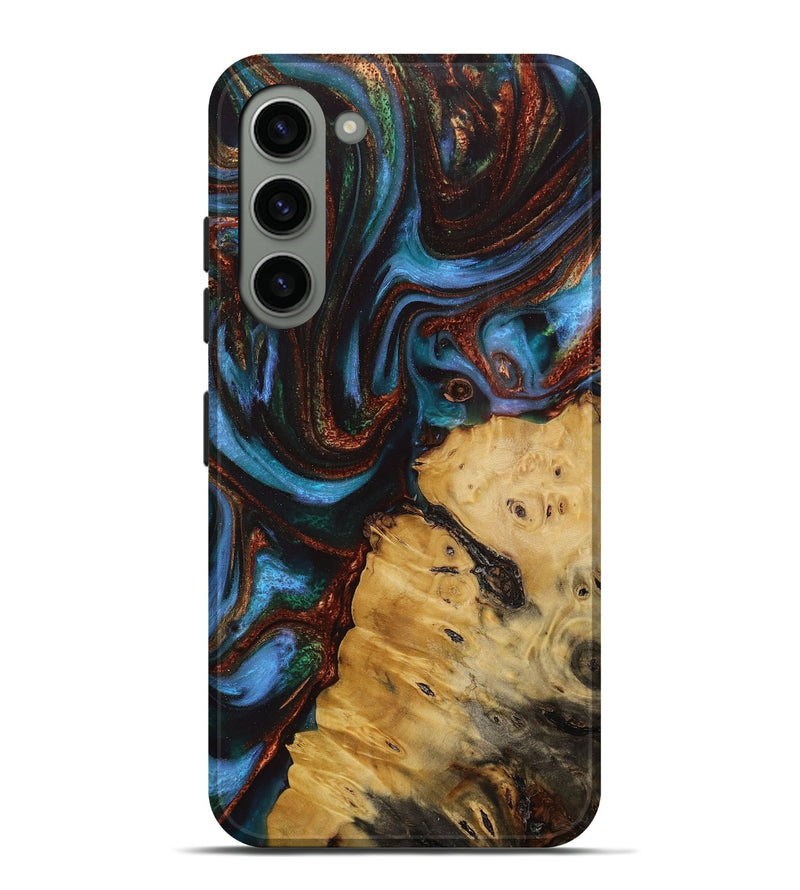 Galaxy S23 Plus Wood Live Edge Phone Case - Daunte (Teal & Gold, 731761)