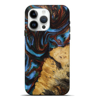 iPhone 15 Pro Max Wood Live Edge Phone Case - Daunte (Teal & Gold, 731761)