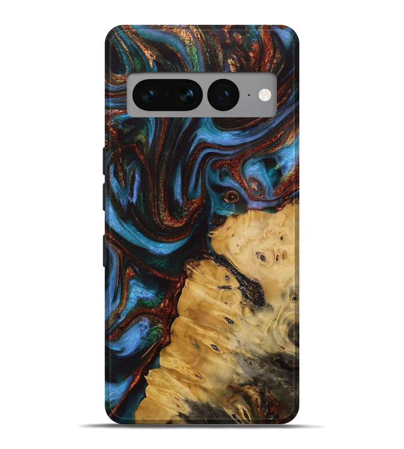 Pixel 7 Pro Wood Live Edge Phone Case - Daunte (Teal & Gold, 731761)