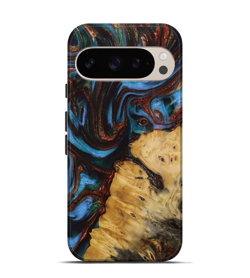 Pixel 9 Wood Live Edge Phone Case - Daunte (Teal & Gold, 731761)