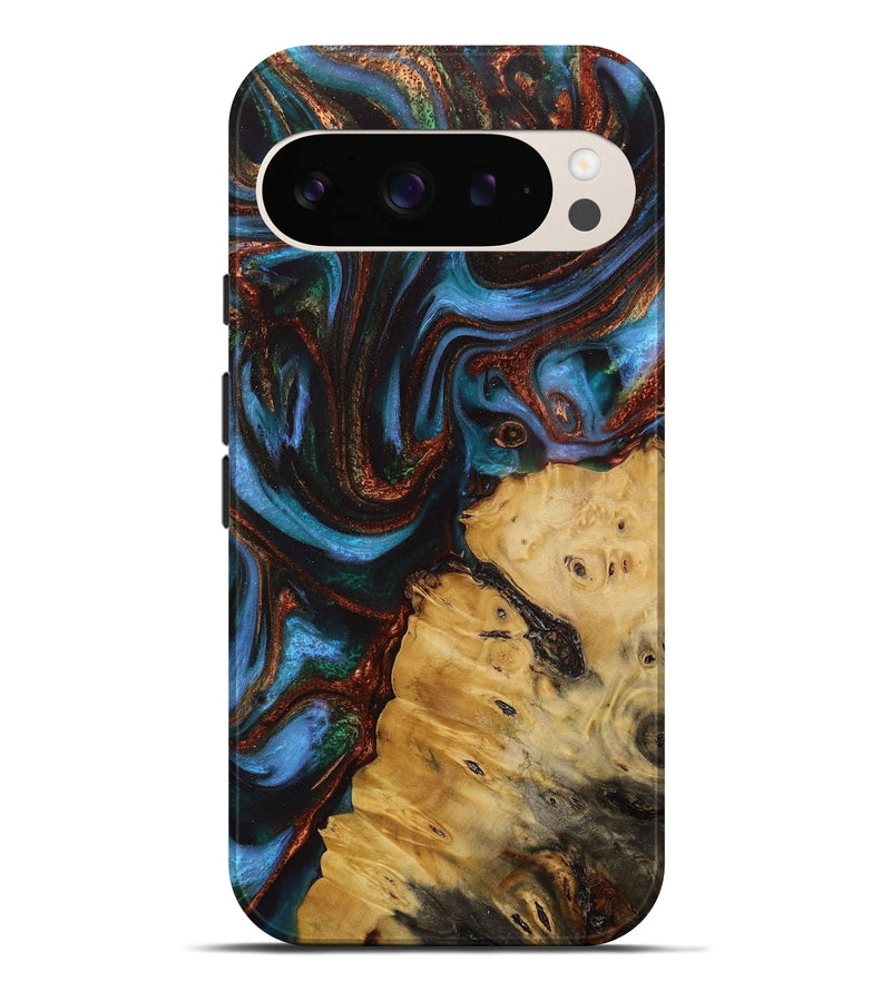 Pixel 9 Pro XL Wood Live Edge Phone Case - Daunte (Teal & Gold, 731761)