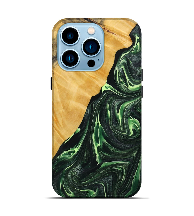 iPhone 14 Pro Wood Live Edge Phone Case - Arnav (Green, 731763)