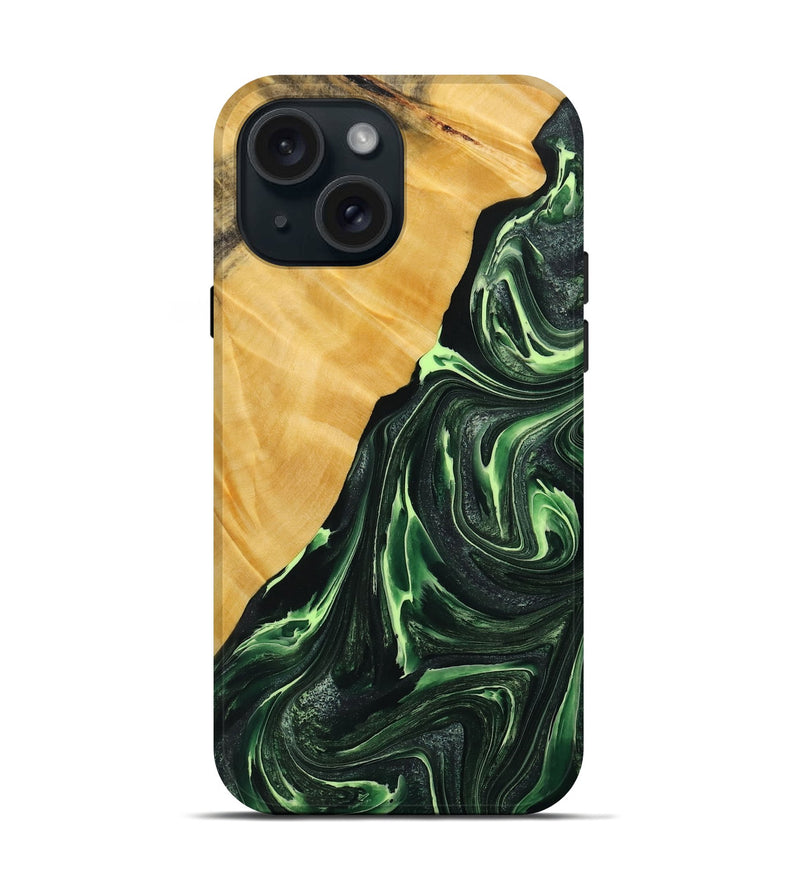 iPhone 15 Wood Live Edge Phone Case - Arnav (Green, 731763)