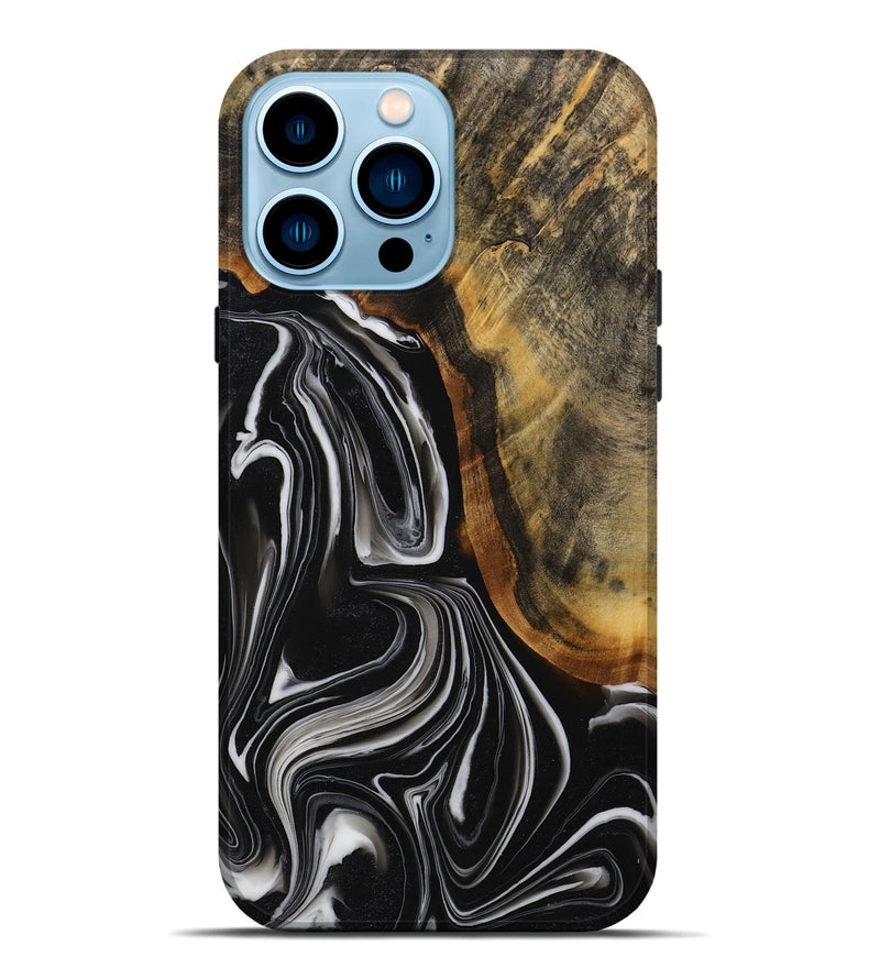 iPhone 14 Pro Max Wood Live Edge Phone Case - Jeanna (Black & White, 731765)