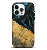 iPhone 15 Pro Max Wood Live Edge Phone Case - Avon (Teal & Gold, 731766)