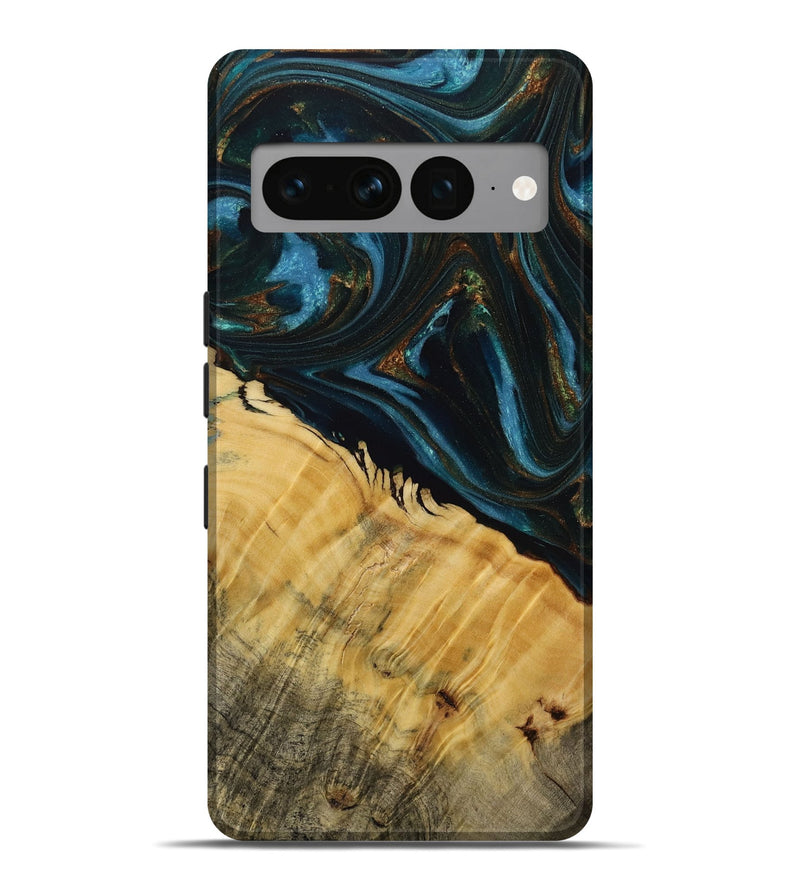 Pixel 7 Pro Wood Live Edge Phone Case - Avon (Teal & Gold, 731766)