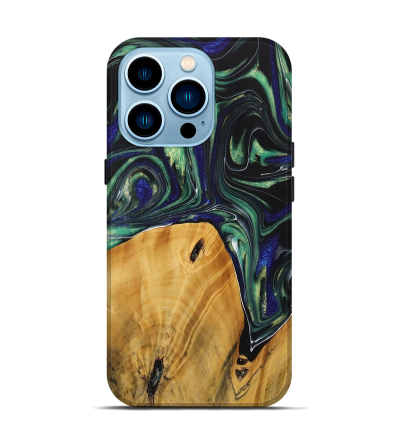 iPhone 14 Pro Wood Live Edge Phone Case - Therine (Green, 731767)