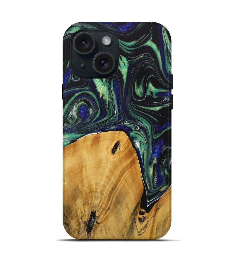 iPhone 15 Wood Live Edge Phone Case - Therine (Green, 731767)